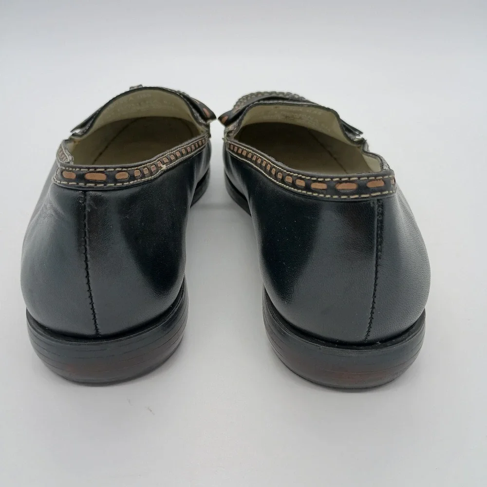 Bass Romana Black‎ Leather Bow Loafers Flats Shoes Womens 8M Made in Brazil